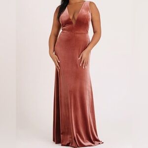 Jenny Yoo Anthropologie Logan Velvet Maxi Dress Deep v-neck a-line gown size 22